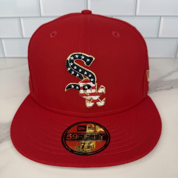 Chicago White Sox Hat Cap Fitted Men 7 5/8 Red USA Flag Baseball New Era 59FIFTY - Picture 2 of 14